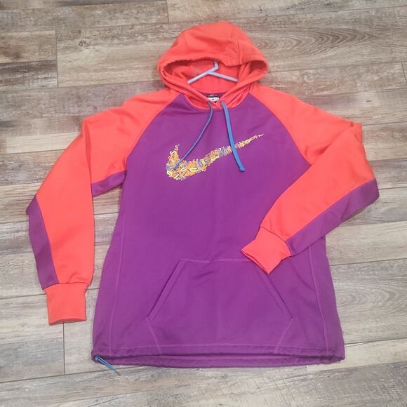 Nike Just Do It Swoosh Hoodie orange purpColorblock Spellout Therma-Fit sz Large - Picture 1 of 11